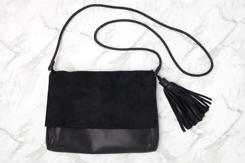 Perla Suede Leather Bag Black